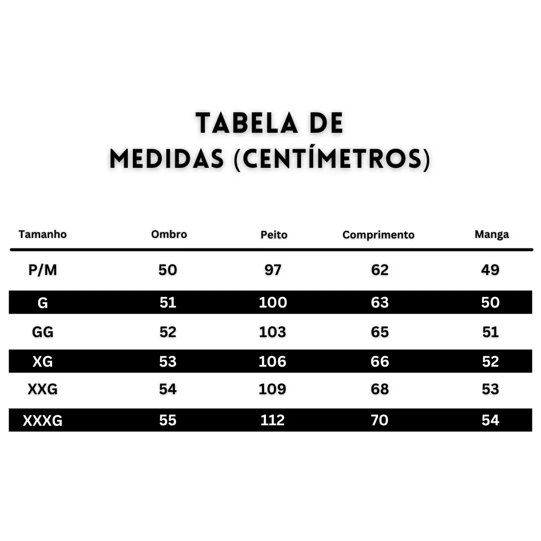 Tabela de Medidas Suéter Masculino Listrado Virtus Estilo Japonês